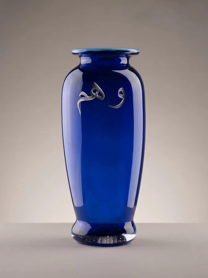 Etched glass vase from Flight and Illusion by Trish Duggan
