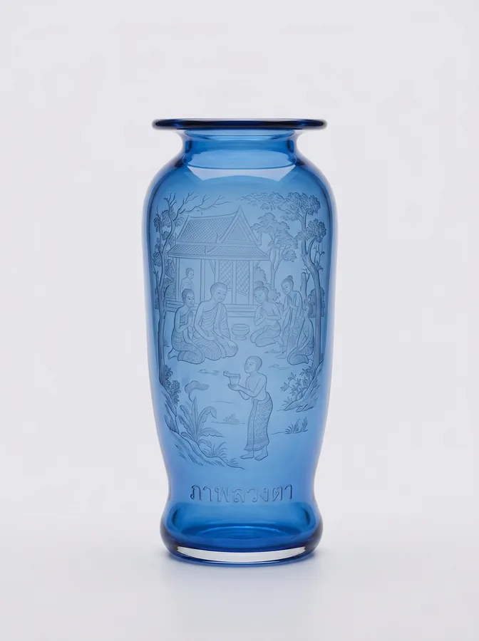 Etched glass vase from Flight and Illusion by Trish Duggan